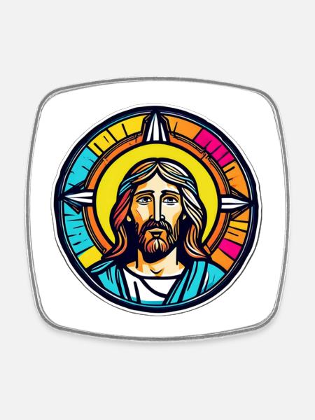 Jesus Vitrail Coloré - Magnet carré - blanc