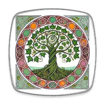 Tree of Life Circular Stained Glass - Square fridge magnet - white - Front