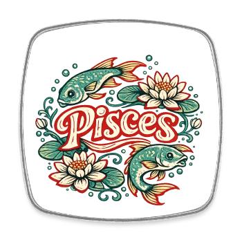 Tatouage vintage de poisson lotus en Poissons - Magnet carré - blanc - Devant