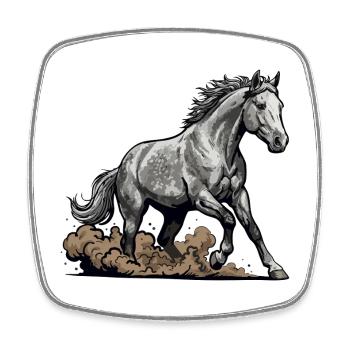 Geflecktes Graues Pferd Galopp Reiter-Rodeo - Viereckiger Kühlschrankmagnet - Weiß - Vorne