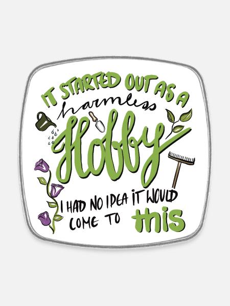 Gardening hobby with passion - hand-drawn - Square fridge magnet - white