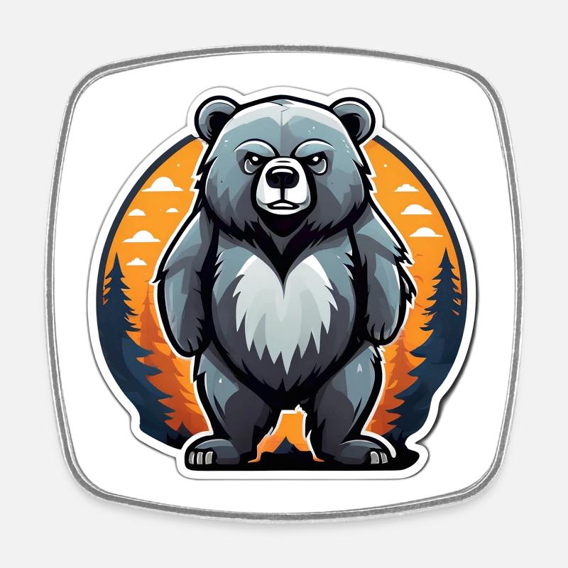 Ourson cartoon au coucher forestier - Magnet carré - blanc