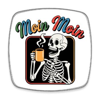 Moin Moin Skelettt Kaffee - Viereckiger Kühlschrankmagnet - Weiß - Vorne