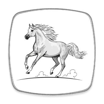 White Horse Thoroughbred Trotting Equestrian Elegance - Square fridge magnet - white - Front