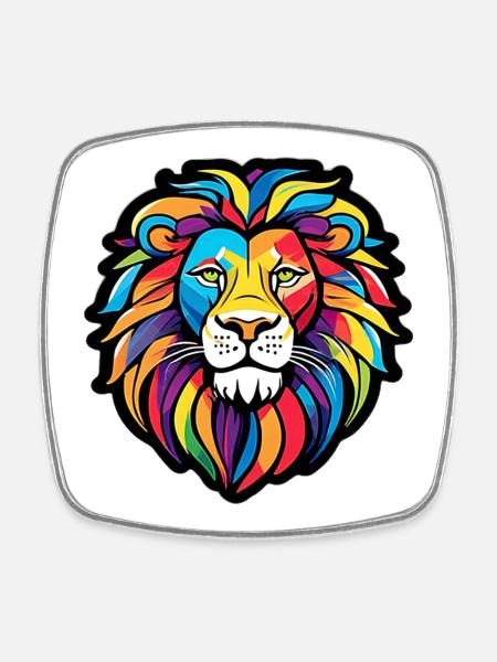 Lion éclatant arc-en-ciel - Magnet carré - blanc