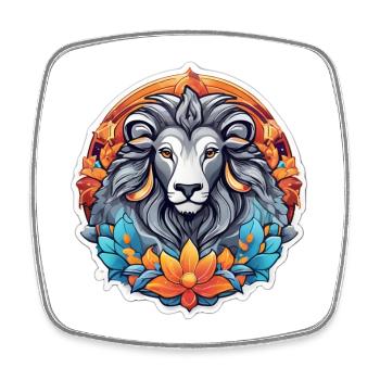 Colorful floral lion graphic print - Square fridge magnet - white - Front