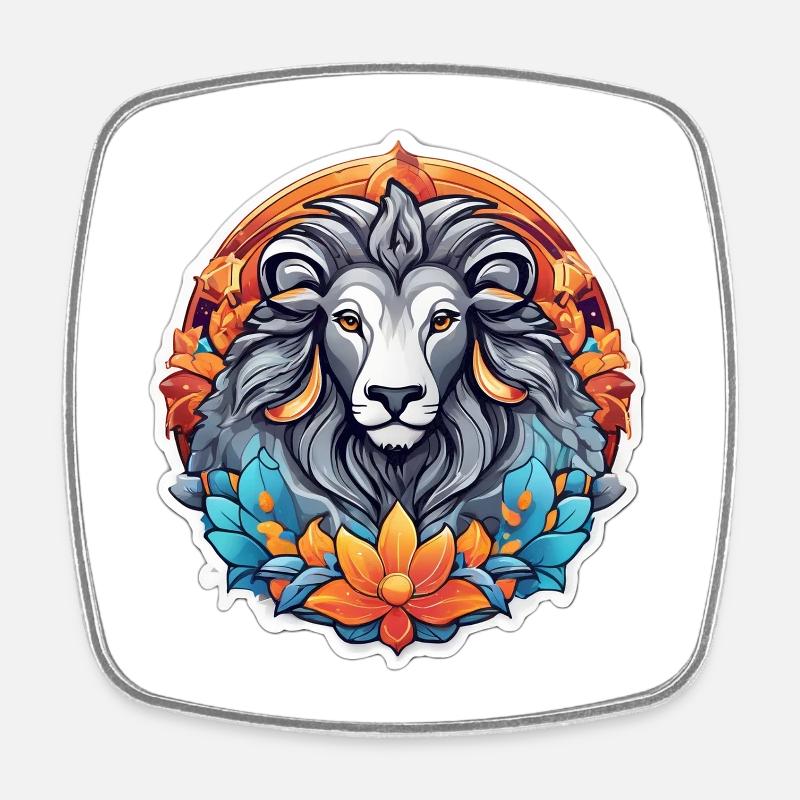 Lion floral coloré imprimé graphique - Magnet carré - blanc