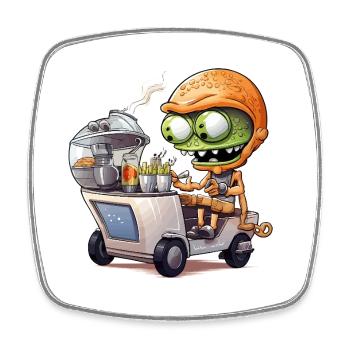 Alien Snack Trucker - Square fridge magnet - white - Front