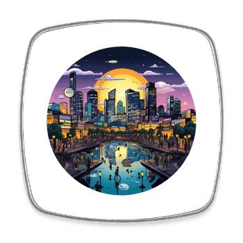 Sonnenuntergangsstadt am Wasser - Viereckiger Kühlschrankmagnet - Weiß - Vorne