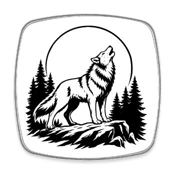 Wolf with Full Moon - Square fridge magnet - white - Front