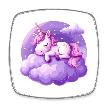 Pink unicorn sleeping on a purple cloud - Square fridge magnet - white - Front