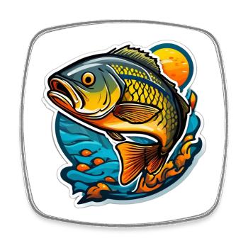 Koi flamboyante sur vague et soleil - Magnet carré - blanc - Devant