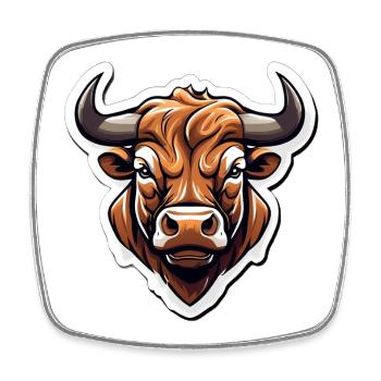 Ausdrucksstarkes Stier-Logo - Viereckiger Kühlschrankmagnet - Weiß - Vorne