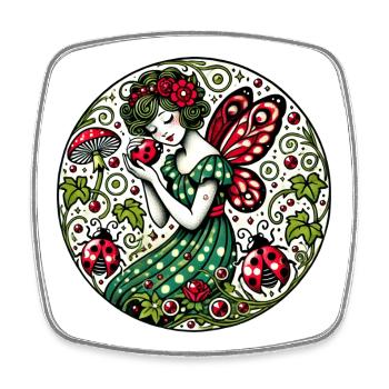 Whimsical Fairy in Green Polka Dress - Square fridge magnet - white - Front