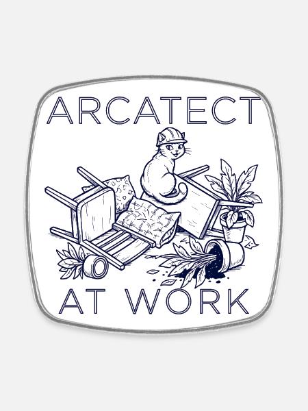 Worker's cat at work - Square fridge magnet - white