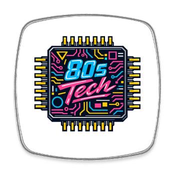 80s Tech Neon Chip - Square fridge magnet - white - Front