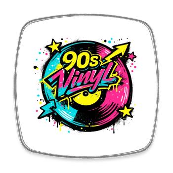 90s Vinyl Neon Kreis - Viereckiger Kühlschrankmagnet - Weiß - Vorne
