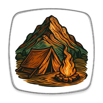 Camping en montagne autour du feu de camp - Magnet carré - blanc - Devant