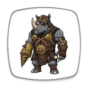 Rhinoceros Steampunk Bohrmechanik-Rüstung - Viereckiger Kühlschrankmagnet - Weiß - Vorne