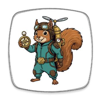 Squirrel Steampunk Aviator Jetpack-Kompass - Viereckiger Kühlschrankmagnet - Weiß - Vorne