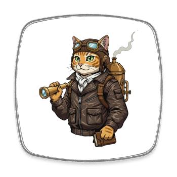 Cat Aviator Steampunk Explorer Curiosity - Square fridge magnet - white - Front