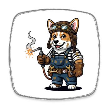 Corgi Schweißer Steampunk Industriemechaniker - Viereckiger Kühlschrankmagnet - Weiß - Vorne
