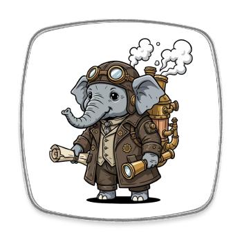 Elephant Explorer Steampunk Steampunk Retro - Square fridge magnet - white - Front