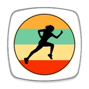 Female Runner Retro Silhouette Vintage Sunset Art - Square fridge magnet - white - Front