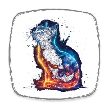 Galaxy Cat Neon – Cosmic Space Cat - Square fridge magnet - white - Front