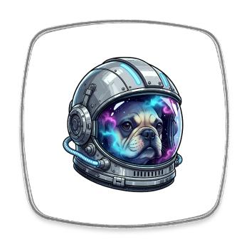 Chien astronaute Frenchie Space - Magnet carré - blanc - Devant