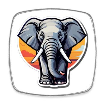 Éléphant coucher soleil sticker - Magnet carré - blanc - Devant