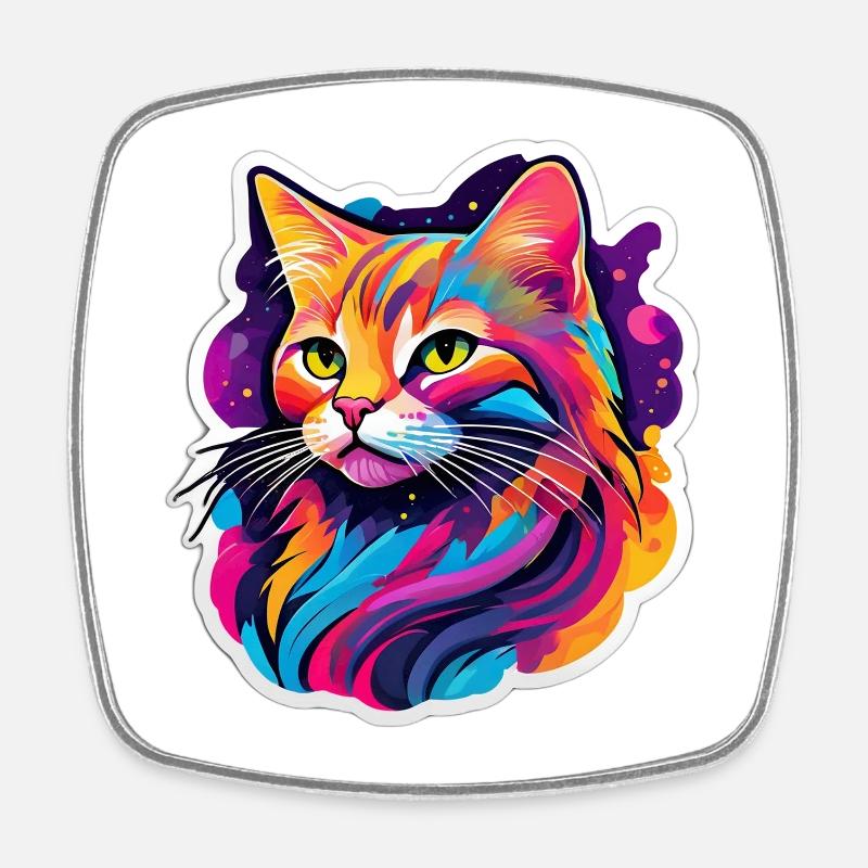 Chat Éclatant Arc en Ciel - Magnet carré - blanc