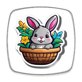 Frühlingskaninchen im Blumenkorb - Viereckiger Kühlschrankmagnet - Weiß - Vorne