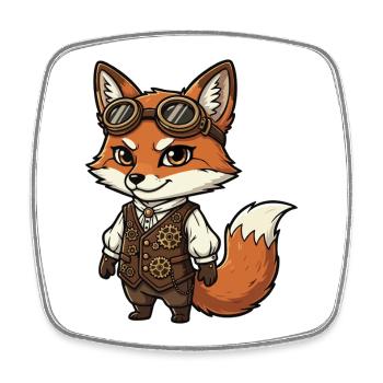 Fox Steampunk Vest Gears Cute Aviator - Square fridge magnet - white - Front