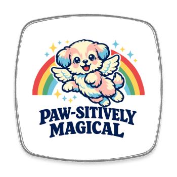 Pawsitively Magical Cute Puppy Dog Rainbow - Square fridge magnet - white - Front