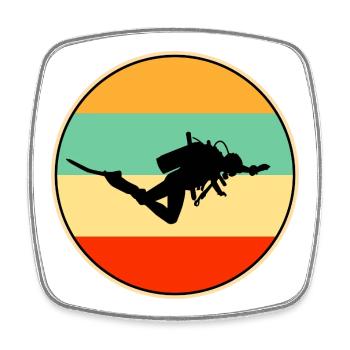 Retro Scuba Diver Silhouette Vintage Sunset - Square fridge magnet - white - Front