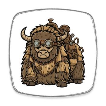 Steampunk Transport Yak Armor and Luggage - Square fridge magnet - white - Front