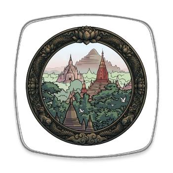 Jungle Temple Circular Art - Square fridge magnet - white - Front