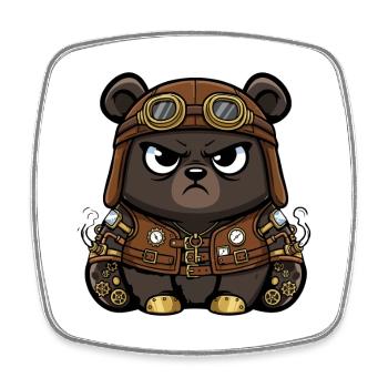 Bear Mechanic Steampunk Weste Zahnräder - Viereckiger Kühlschrankmagnet - Weiß - Vorne