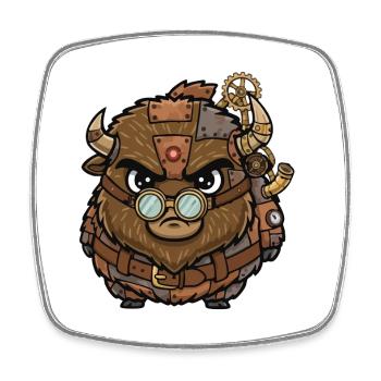 Bison Steampunk Cyborg Rüstungsräder - Viereckiger Kühlschrankmagnet - Weiß - Vorne