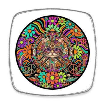 Chat, Paix, Amour, Liberté, chaton - Magnet carré - blanc - Devant