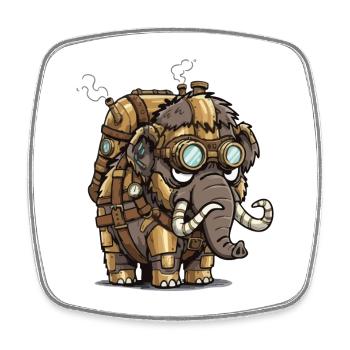 Mammoth Steampunk Armored Steam Boiler - Square fridge magnet - white - Front