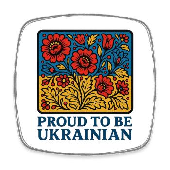 Ukrainian Pride – Blossom Folk - Square fridge magnet - white - Front
