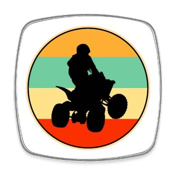 Quad Bike ATV Heartbeat Retro Off Road Slogan - Square fridge magnet - white - Front