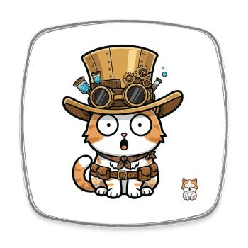 Cat Explorer Steampunk Zylinder-Brille - Viereckiger Kühlschrankmagnet - Weiß - Vorne