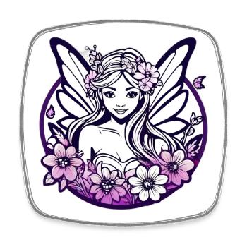 Purple floral fairy t-shirt fantasy chic art design - Square fridge magnet - white - Front