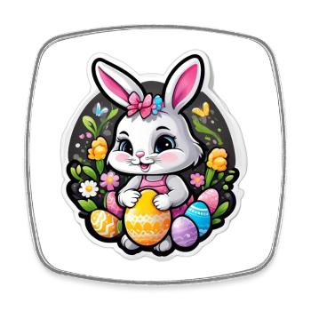 Lapin printanier et œufs colorés - Magnet carré - blanc - Devant