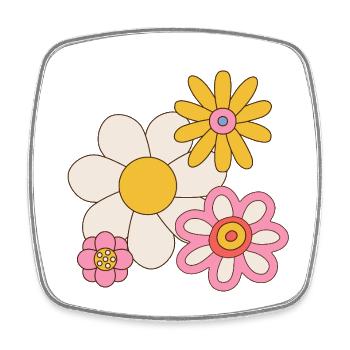 Graphique rétro de pouvoir floral – Hippie mignon des années 70 - Magnet carré - blanc - Devant