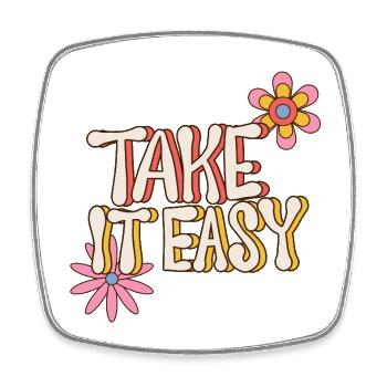 Take It Easy – Retro Flower Power 70s - Viereckiger Kühlschrankmagnet - Weiß - Vorne