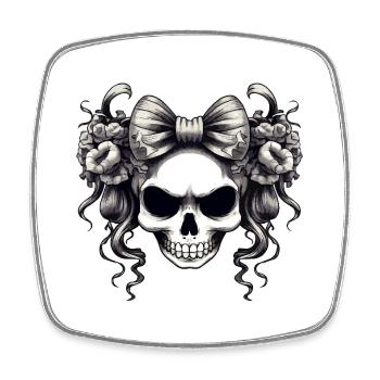 Skull with bow and roses - Square fridge magnet - white - Front